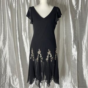 Vintage Y2K Black Midi Dress Beaded Whimsigoth Fairy Grunge Witchy Romantic Sz 6